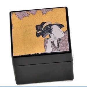 Ukiyo-e Foil Black Jewelry Box 3”x3”